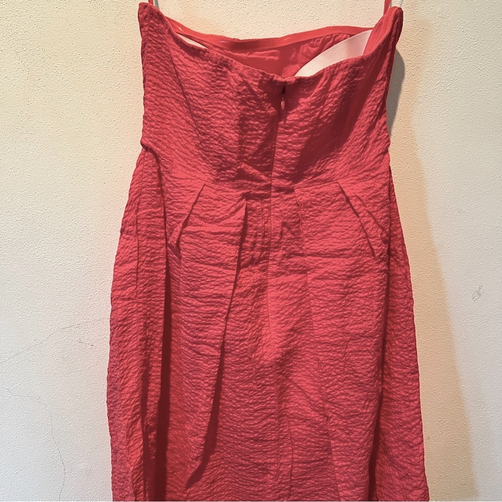 J. Crew Pink 100% Cotton Strapless Dress Seersucker Knee Length Size 6 - Picture 7 of 7